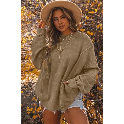 Khaki Exposed Seam Twist Open Back Oversized Sweatshirt