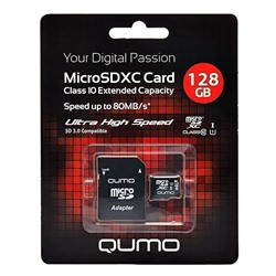 Карта флэш-памяти MicroSD 128 Гб Qumo +SD адаптером UHS-I 3.0