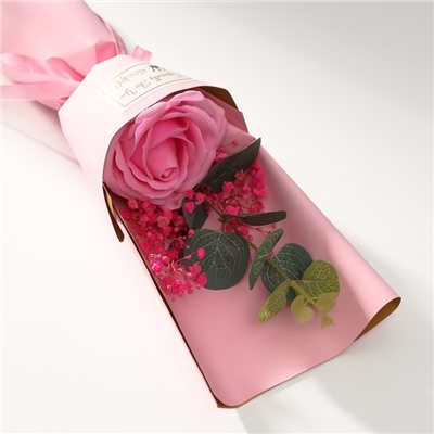 Букет из мыльных лепестков "Роза и эвкалипт" розовый 7,5х11х34,5 см