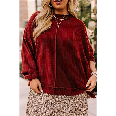 Gold Flame Exposed Seam Detail Waffle Knit Plus Size Top