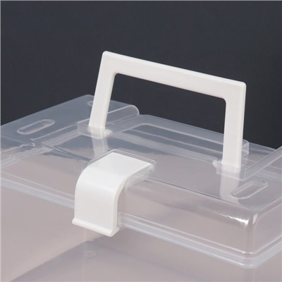 Органайзер для хранения, с крышкой, с ручкой, 19,5 × 12 × 11 см цвет прозрачный/белый