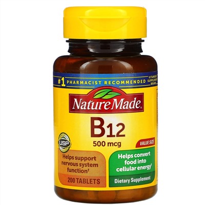 Nature Made, Vitamin B-12, 500 mcg, 200 Tablets