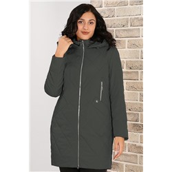 Пальто демисезонное из текстиля на холлофайбере темно-зеленого цвета