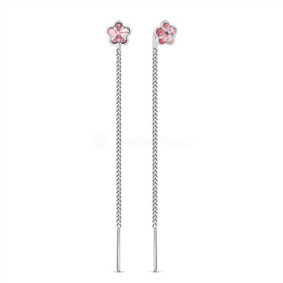 Серьги-продёвки из серебра с кристаллами премиум Австрия Светло-розовый 925 пробы с-2002-1-223