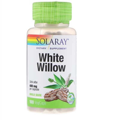 Solaray, ива белая, 400 мг, 100 растительных капсул