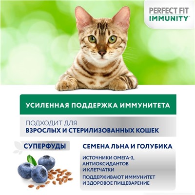 Сухой корм Perfect Fit для кошек, говядина, лён, голубика, 580 г