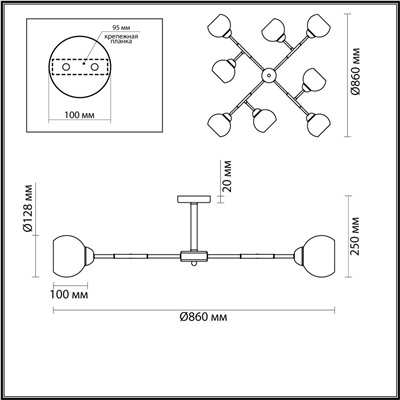 4595/8C COMFI 197 черный, бронза Люстра Потолочная E27 8*40W 220V ROWAN