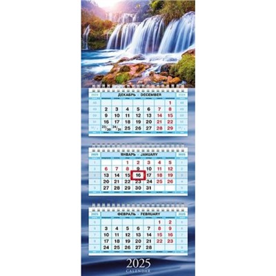 Календарь квартальный 2025 г. 3 спирали МИНИ-3 "Величественный водопад" 3-х блоч. с бегунком (086377) 31511 Хатбер