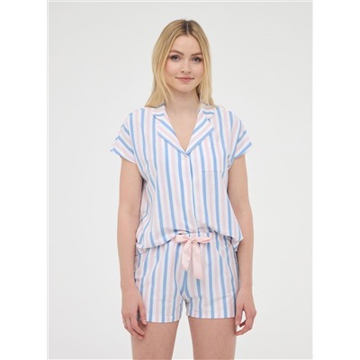 Комплект пижамы: рубашка с короткими рукавами и шорты в полоску розовый
