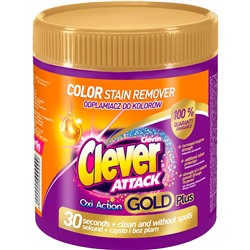 Пятновыводитель Clever ATTACK GOLD Oxi Action CLOVIN для цветных тканей 730г, 779750