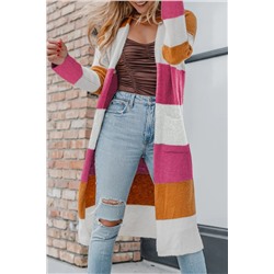 Rose Fiery Red Colorblock Open Front Long Knit Cardigan