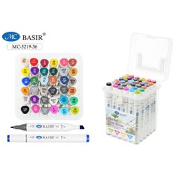 Набор  36 скетч маркеров перманентных, упаковка-плотный пластиковый бокс, трехгранный корпус МС-5219-36 Basir