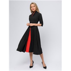 Платье черного цвета длины миди с красной вставкой