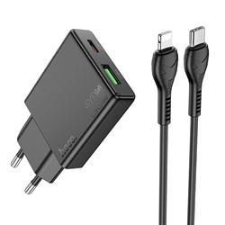 Адаптер Сетевой с кабелем Hoco N38 Delgado PD+QC USB/Type-C 20W (Type-C/Lightning) (black)