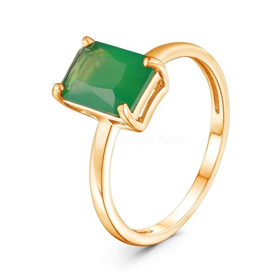 Кольцо женское из золочёного серебра с натуральным зелёным агатом