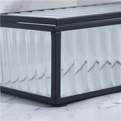Органайзер для хранения «Ribbed», 1 секция, с крышкой, стеклянный, с зеркальным основанием, 14,5 × 8,5 см, цвет прозрачный/чёрный