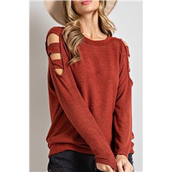 Orange Cutout Cold Shoulder Long Sleeve Top