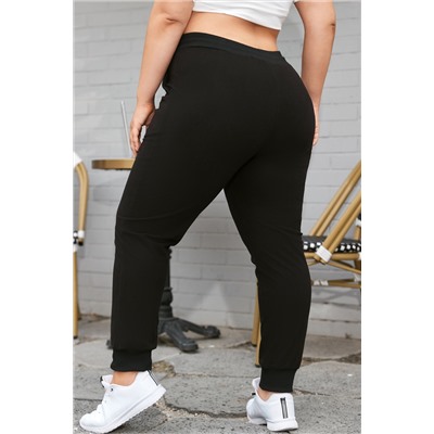 Black Plus Size Textured Exposed Seam Drawstring Jogger Pants