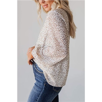 Leopard Crew Neck Long Sleeve Blouse