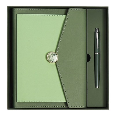 УЦЕНКА Органайзер на кольцах А5, 80 листов, линейка, кожзам, с ручкой, в подарочной коробке, зеленый