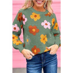Зеленый свитер с цветочным узором