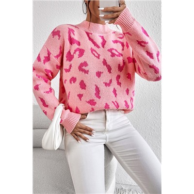 Розовый леопардовый свитер свободного кроя