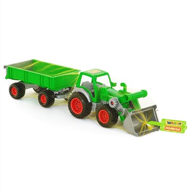320891 Wader "Фермер-техник", трактор-погрузчик с прицепом (в сеточке)