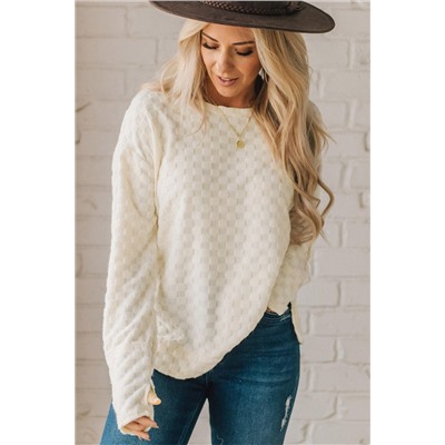 Beige Solid Textured Thumbhole Sleeve Top