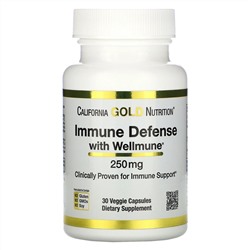 California Gold Nutrition, средство для укрепления иммунитета с Wellmune, бета-глюкан, 250 мг, 30 растительных капсул