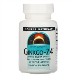 Source Naturals, Гинкго-24, 120 мг, 120 таблеток