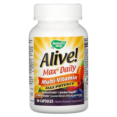 Nature's Way, Alive! Max6 Daily, мультивитамины для ежедневного использования, 90 капсул