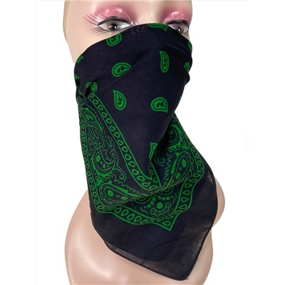 Легкий платок-бандана, цвет черный с зеленым