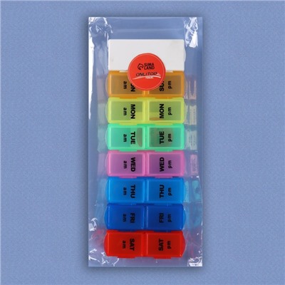 Таблетница - органайзер «Неделька», с таблеторезкой, съёмные ячейки, утро/вечер, 20 × 7,5 × 2,5 см, 7 контейнеров по 2 секции, разноцветная