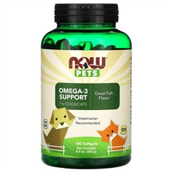 Now Foods, Pets, омега-3 для собак и кошек, отличный рыбный вкус, 180 мягких таблеток