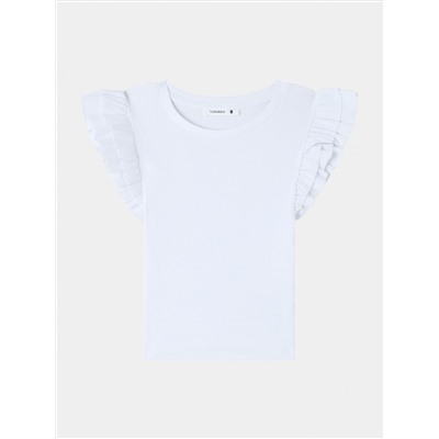 Укороченная футболка с рукавами с воланами белый