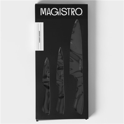 Набор кухонных ножей Magistro Vantablack, 3 предмета: лезвие 8,9 см, 12,7 см, 20,3 см, цвет чёрный