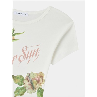 Укороченная футболка с цветочным принтом и надписью Белая шерсть