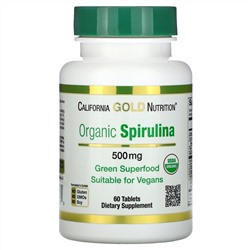 California Gold Nutrition, органическая спирулина, сертификат USDA Organic, 500 мг, 60 таблеток