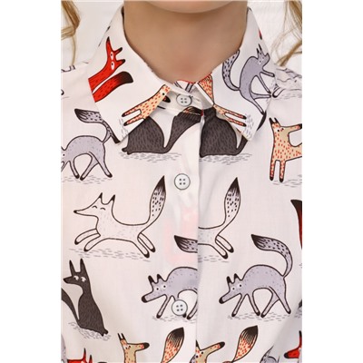 JL-11401/6 Рубашка-блузка для девочки "Лисы на белом"