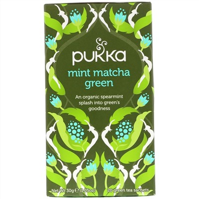 Pukka Herbs, Мятный зеленый чай матча, 20 пакетиков зеленого чая, 1,05 унц. (30 г)