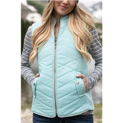 Sky Blue Zip-up Side Pockets Puffer Vest