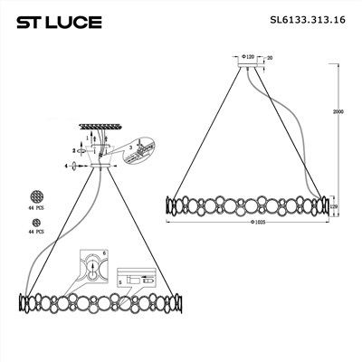 SL6133.313.16 Светильник подвесной ST-Luce Латунь/Дымчатый G9 16*5W 4000K