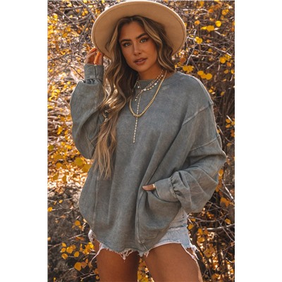 Gray Exposed Seam Twist Open Back Oversized Sweatshirt