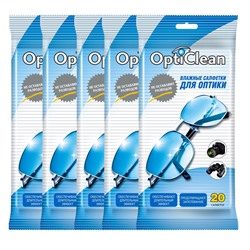 Влажные салфетки OptiClean» для оптики, 5 упаковок по 20 шт
