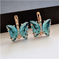 Серьги бабочки коллекция "Дубай" покрытие позолота, вставка: фианиты, цвет камней: голубой, арт.947.744
