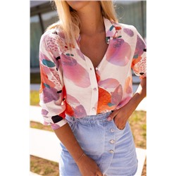 Multicolor Abstract Print Long Sleeve Button-Down Shirt