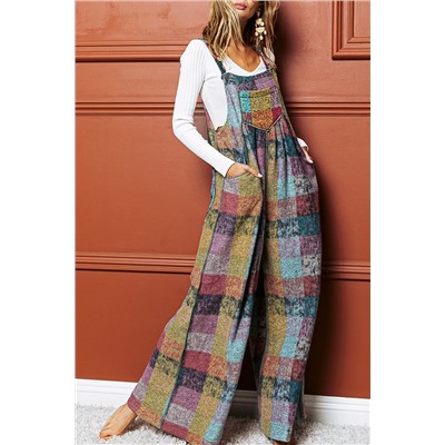 Multicolour Brushed Checkered Wide Leg Overalls