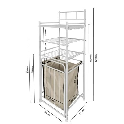 Стеллаж для ванной с корзиной для белья SUPRA SC-L12501, 45 л, 3 яруса, 38х35х125 см