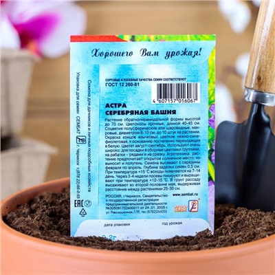 Семена цветов Астра пионовидная "Серебряная башня", 0.2 г