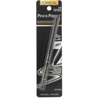 L'Oreal, Самовыдвигающийся карандаш для глаз Pencil Perfect, оттенок 190 угольно-черный, 280 мл
